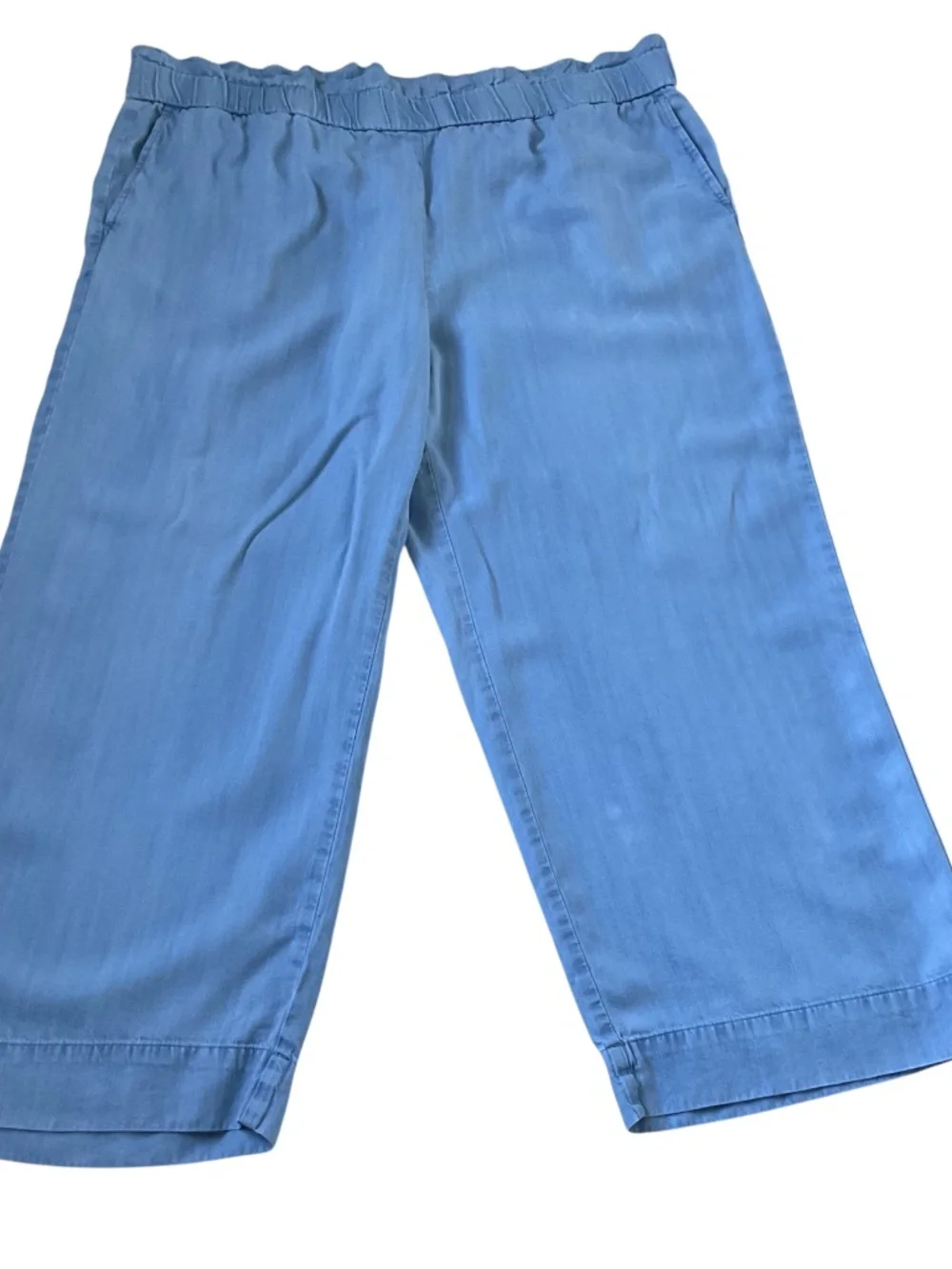 J. Jill Wide-Leg Cropped Pants Sz L Petite Blue Chambray Pull On Comfort Coastal